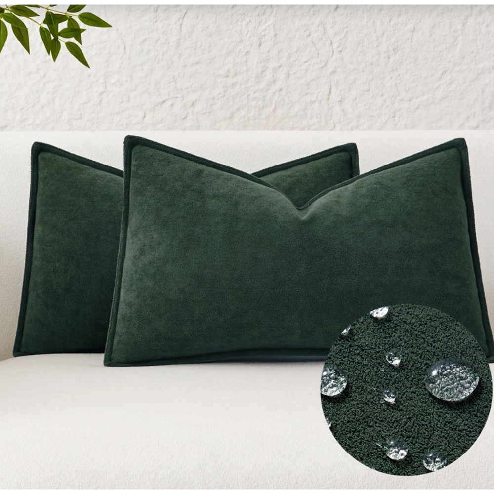 Dark Green LUMBAR Pillow Covers Waterproof 12x20” (2-Pack)
